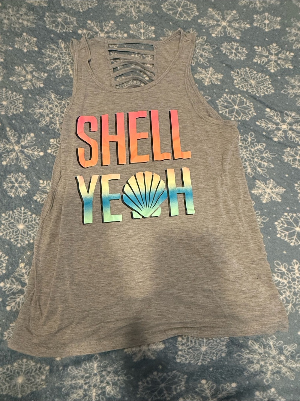 Material Girl “Shell Yeah” Grey Tank